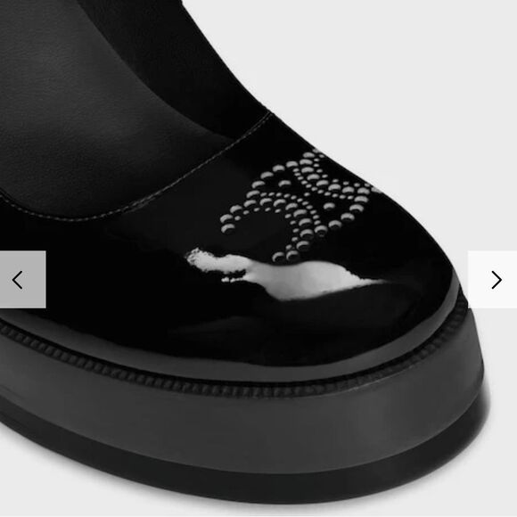 NEW Celine Tess Babies Perforated Triomphe Black Patent Platform Heels Size 7.5 - Picture 3 of 16